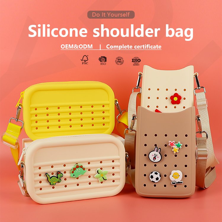 Hot Selling new women's bogg hole croc zipper small crossbody bag wide shoulder strap mobile phone wallet silicone shoulder bag