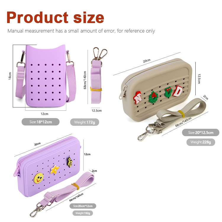 Hot Selling new women's bogg hole croc zipper small crossbody bag wide shoulder strap mobile phone wallet silicone shoulder bag