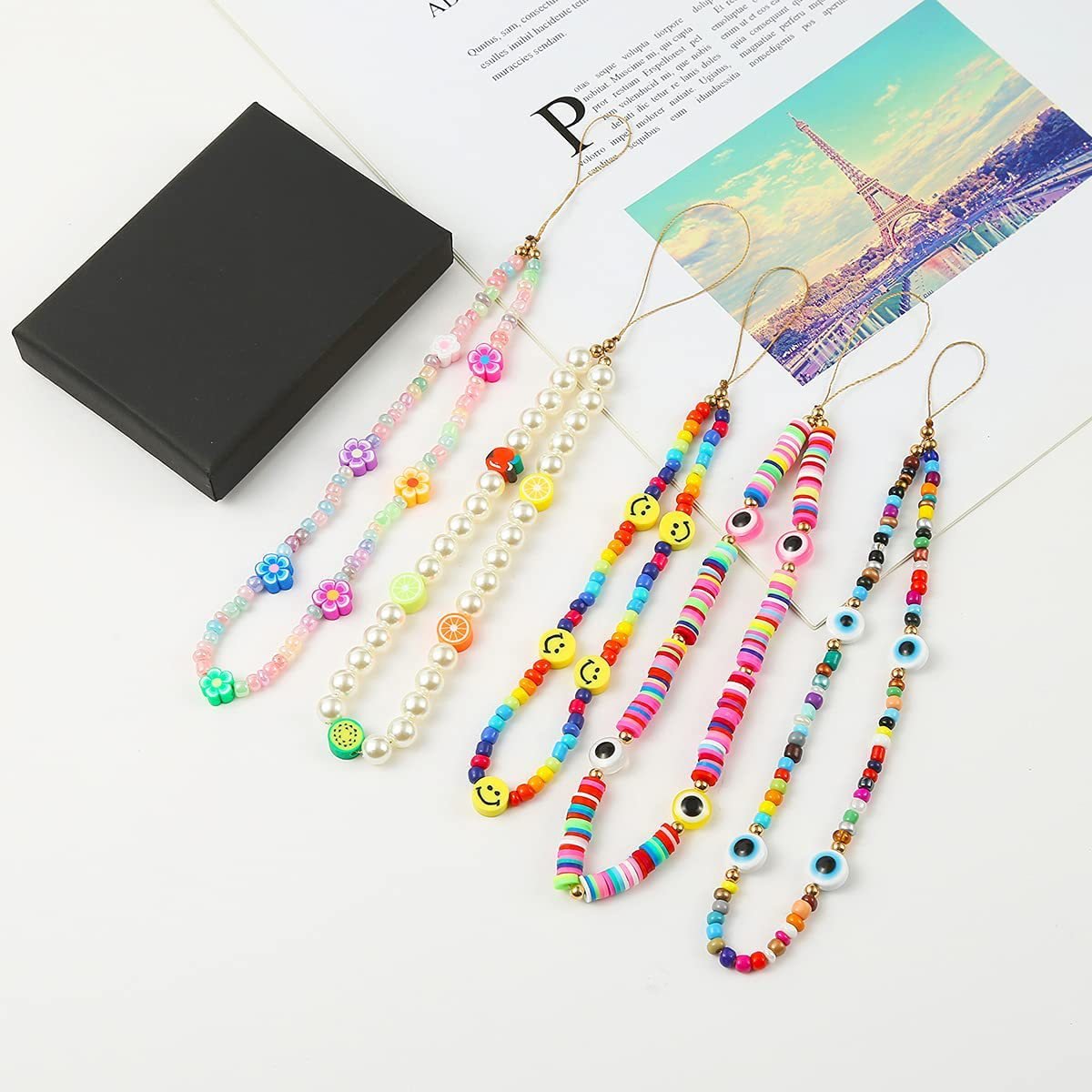 Custom DIY Trendy Cute Colorful Fruit Beaded Cell Phone Charm Chain Strap for Women