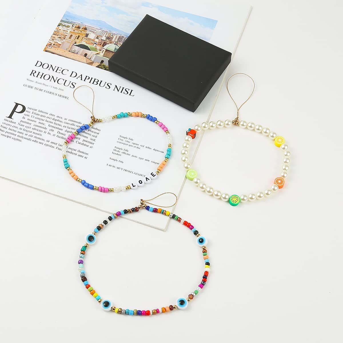 Custom DIY Trendy Cute Colorful Fruit Beaded Cell Phone Charm Chain Strap for Women