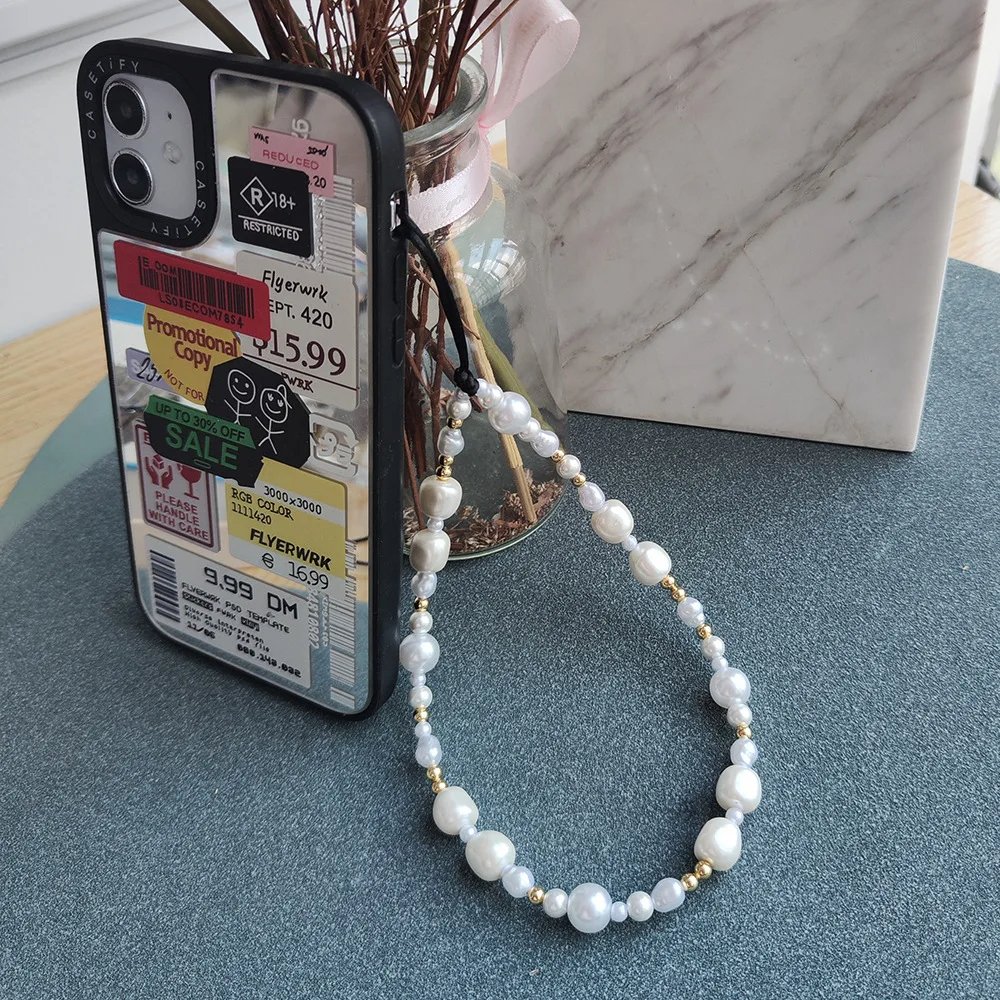 2023 New White Pearl Phone Chain Y2K Style Phone Charm Ins Fashion Accessories Phone Straps Telephone Lanyard