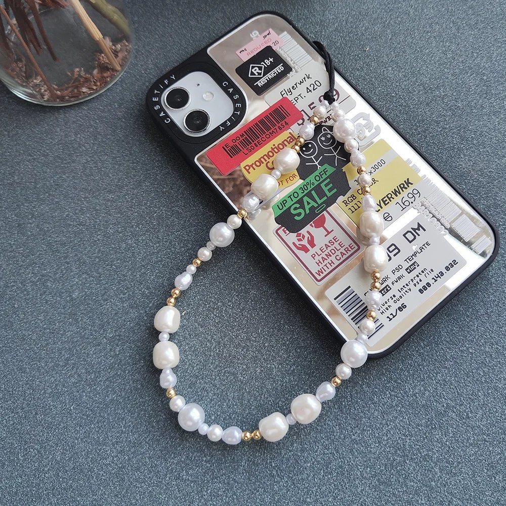 2023 New White Pearl Phone Chain Y2K Style Phone Charm Ins Fashion Accessories Phone Straps Telephone Lanyard
