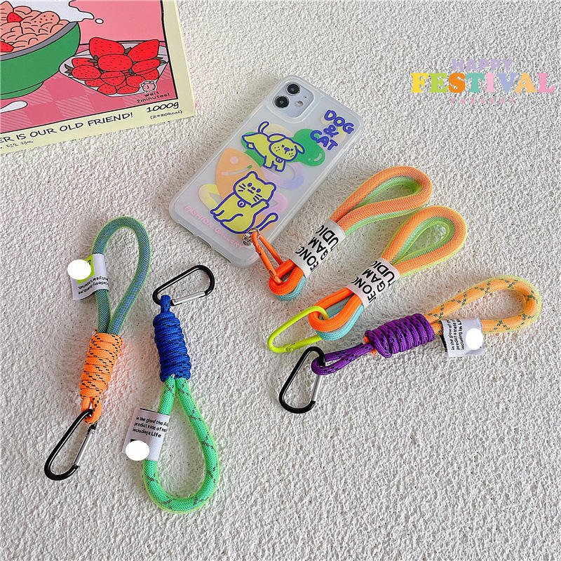 Fluorescent Braided Keychain Lanyard Mesh Weave Mobile Phone Strap Short Lanyard for Keys Bag Ornaments