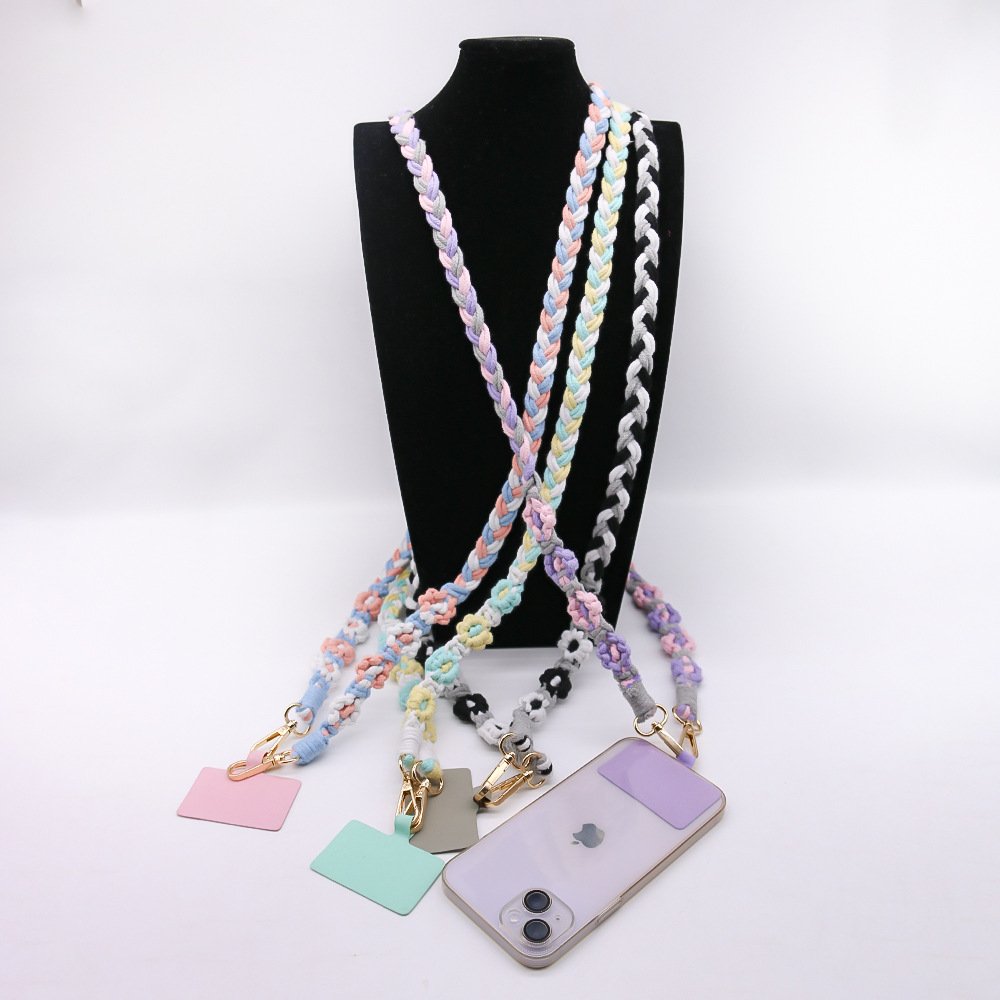 BSBH Cute Flower Strength Necklace Lanyard Cotton Wool Woven Phone Strap Connector For Mobile Phone