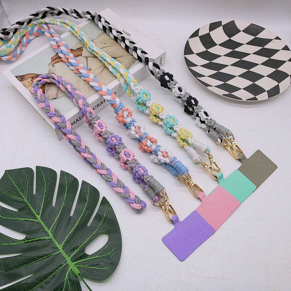 BSBH Cute Flower Strength Necklace Lanyard Cotton Wool Woven Phone Strap Connector For Mobile Phone