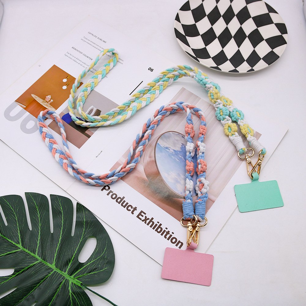 BSBH Cute Flower Strength Necklace Lanyard Cotton Wool Woven Phone Strap Connector For Mobile Phone