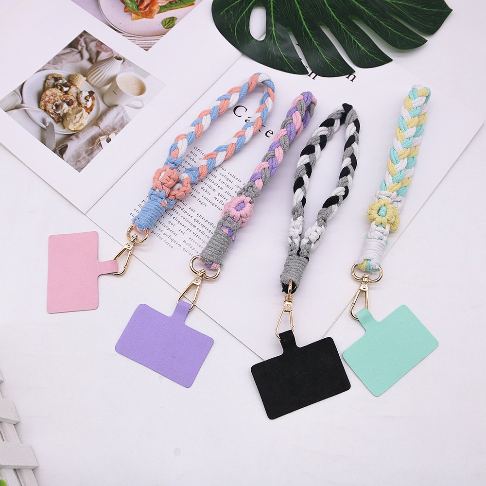 BSBH Cute Flower Strength Necklace Lanyard Cotton Wool Woven Phone Strap Connector For Mobile Phone