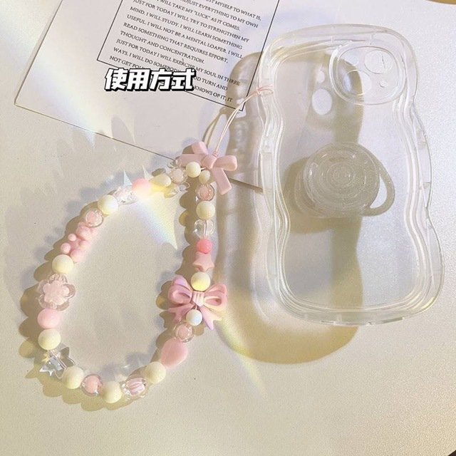 High appearance level ins Wind cell phone lanyard key chain pendant Everything beaded girl heart cell phone chain girl