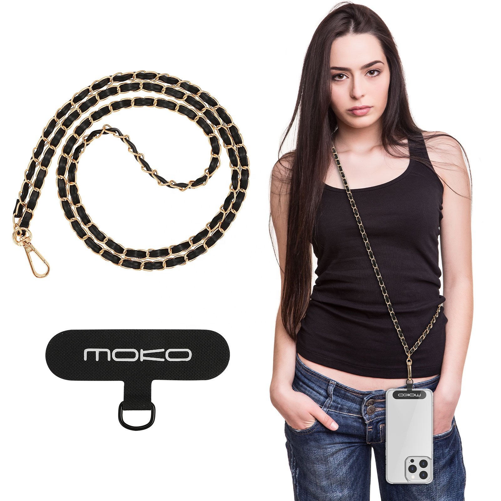 MoKo Luxury Phone Lanyard Metal Cell Phone Chain Crossbody Strap Anti Theft Detachable Universal Women Lanyard for iPhone 15 14