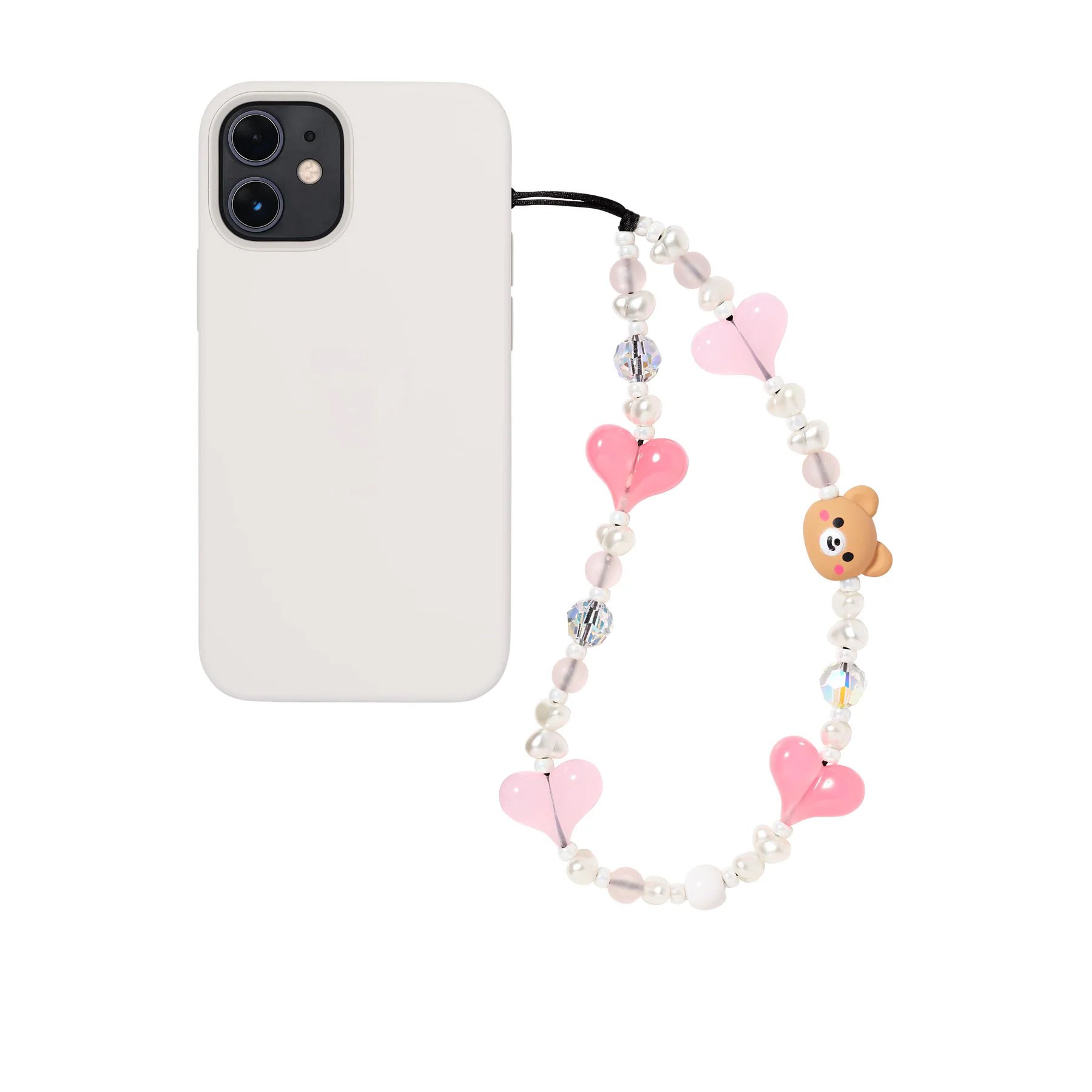 Imitation Pearl Heart Bear Beaded Mobile Phone Wrist Strap Beads Lanyard Bracelet Chain Rope Cord Phone Case Charms Accessories