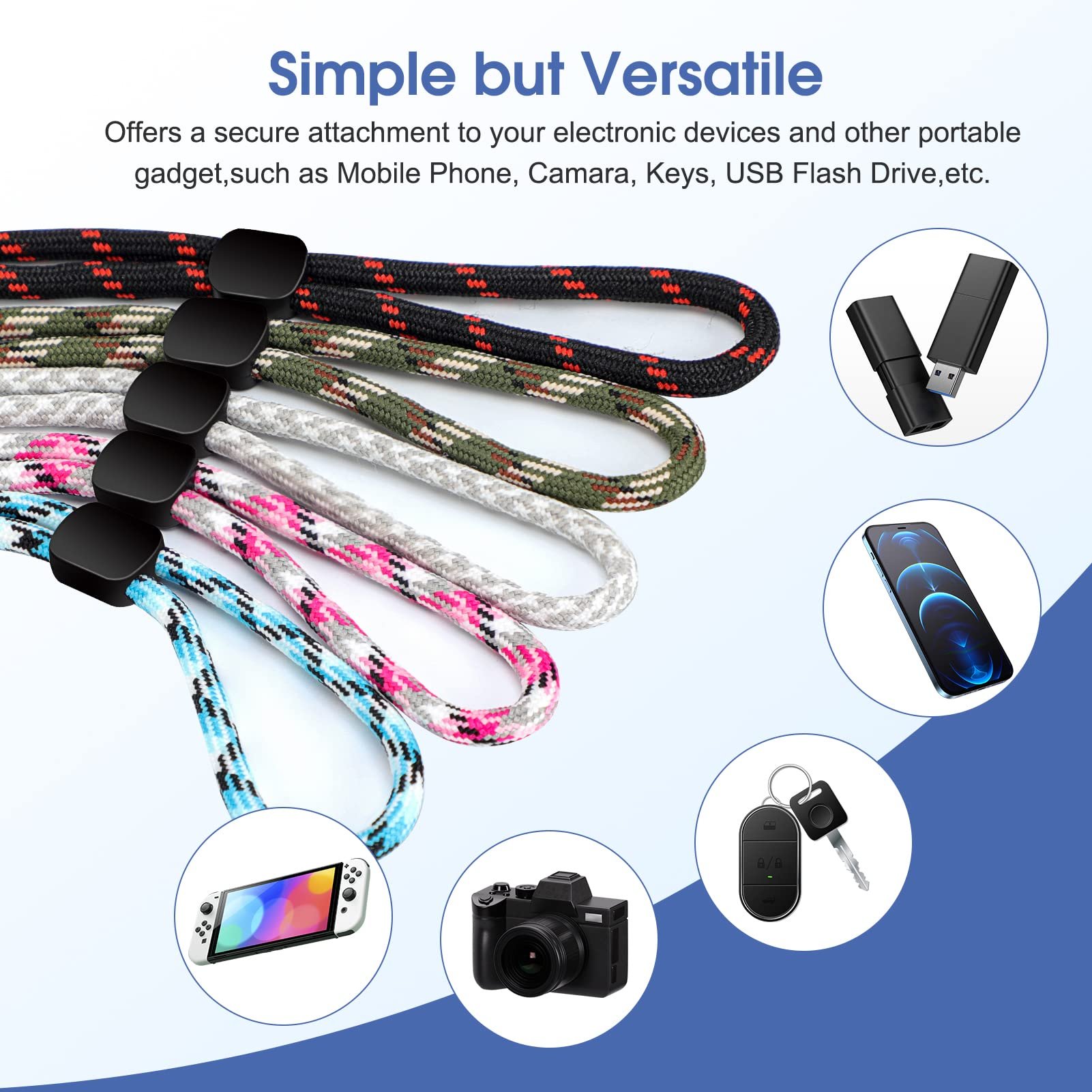 Adjustable Nylon Round Cellphone Rope Colorful Mobile Phone Wrist Strap Custom Logo Short Lanyard For Camara Usb Id Tag Badge