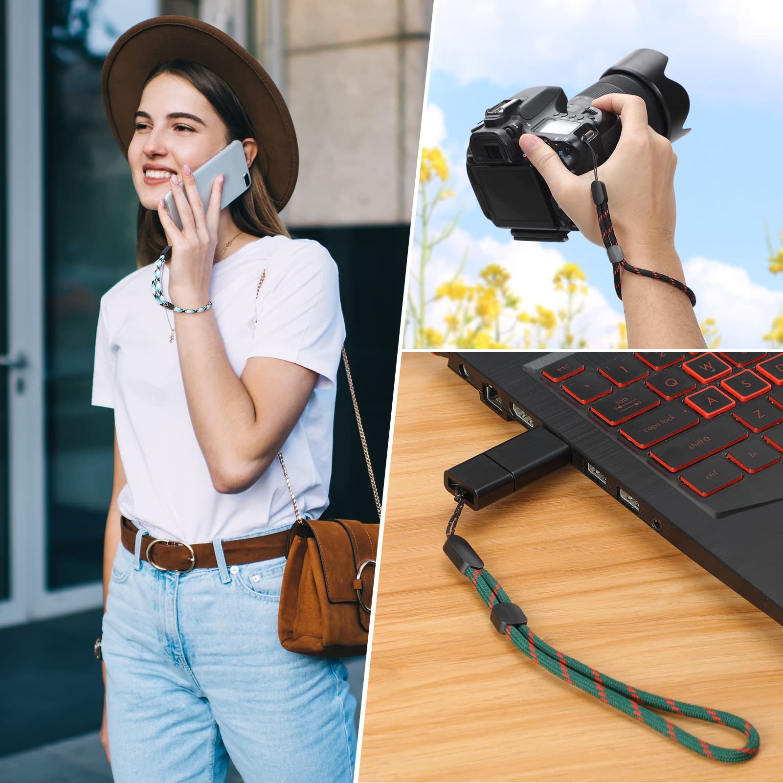 Adjustable Nylon Round Cellphone Rope Colorful Mobile Phone Wrist Strap Custom Logo Short Lanyard For Camara Usb Id Tag Badge
