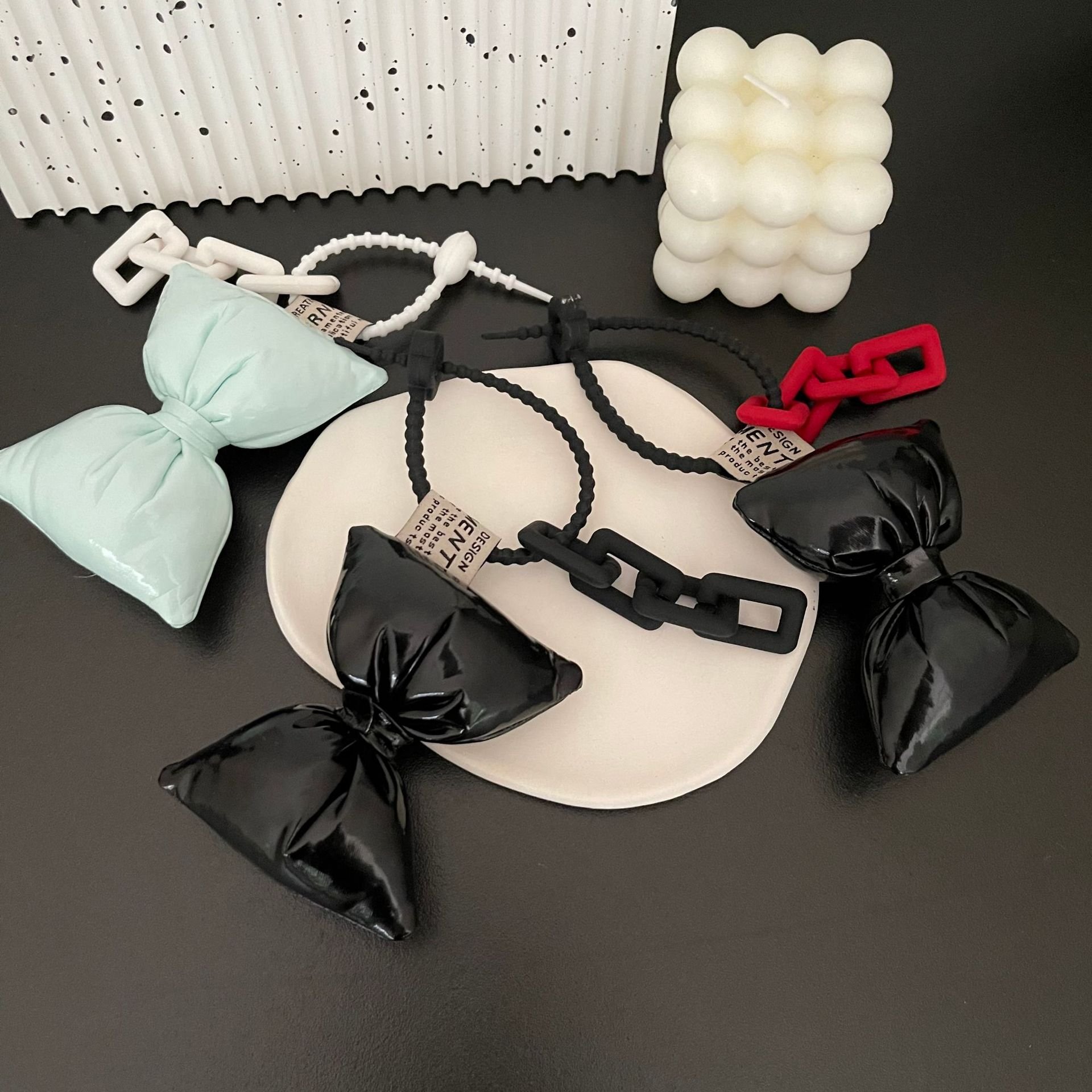 New Stuffed Cotton Bow Pendant Trendy Soft Acrylic Chain PU Hanger Charms Plush Stuffed Key Chain Bag Ornament Party Gift