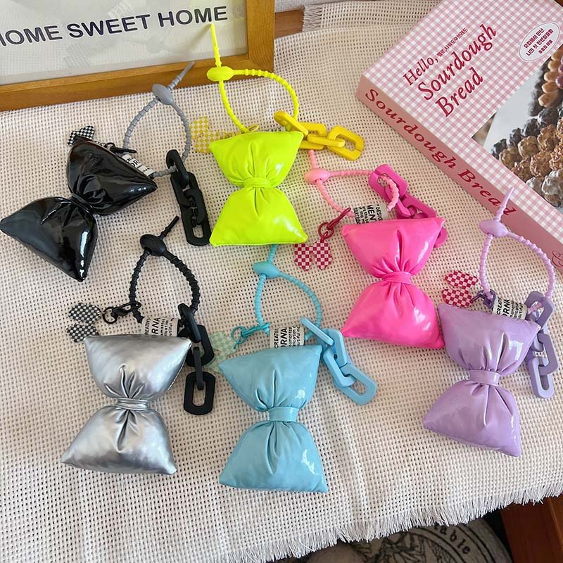 New Stuffed Cotton Bow Pendant Trendy Soft Acrylic Chain PU Hanger Charms Plush Stuffed Key Chain Bag Ornament Party Gift