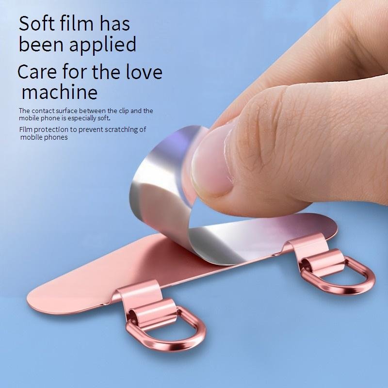 Universal Stainless Steel Slip D-Ring Mobile Phone Strap Lanyard Patch Rope Shape Metal Clip Phone Tether Tab Rotatable