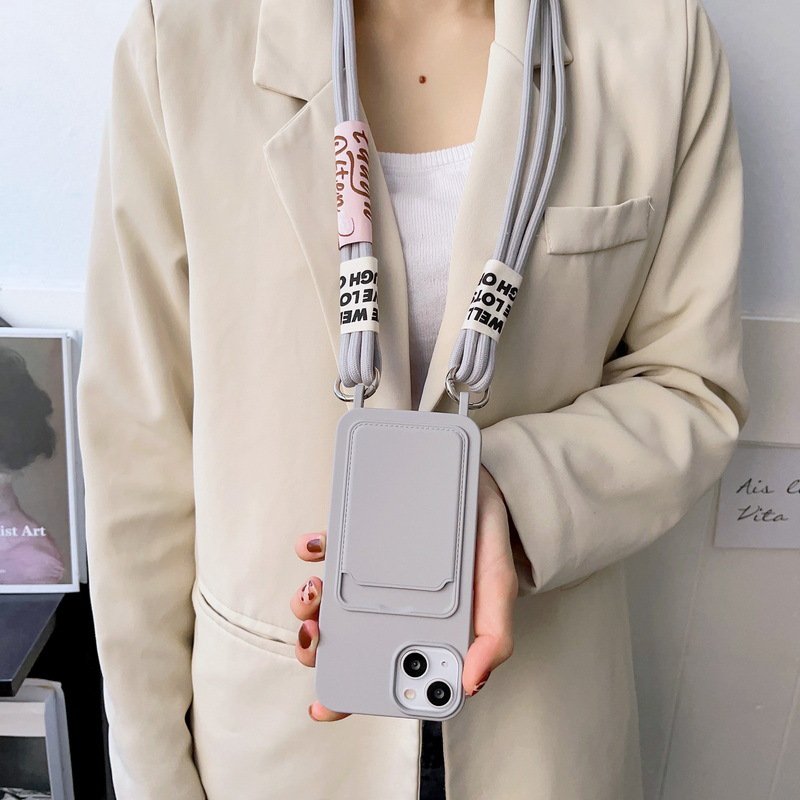 Stylish Lanyard Crossbody Strap Mobile Cover for iPhone 15 TPU Case with Card Slot Holder for iPhone 15 14 13 Pro Max