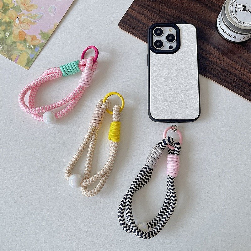 2 Layers Phone Rope Short Wristband Hanging Strap Portable Keychain Mobile Phone Straps Cell Phone Pendant