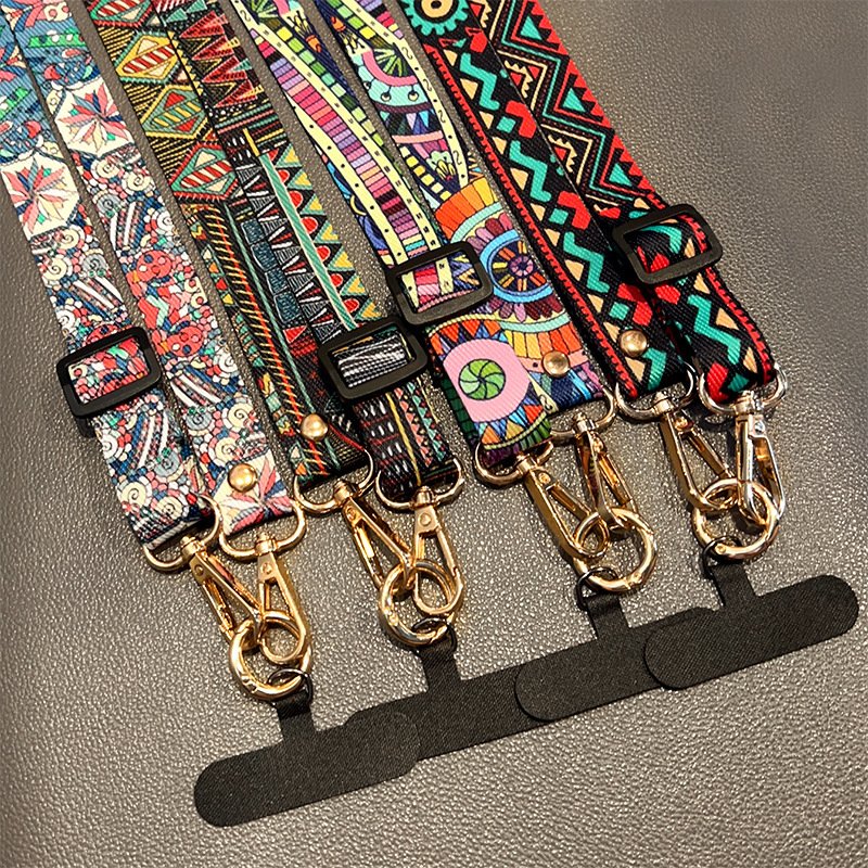 Mobile Phone Broadband Straps Long Painted Totem Lanyard Neck Band Shoulder Cord Anti Loss Rope Hang Retro Ethnic Style Strap