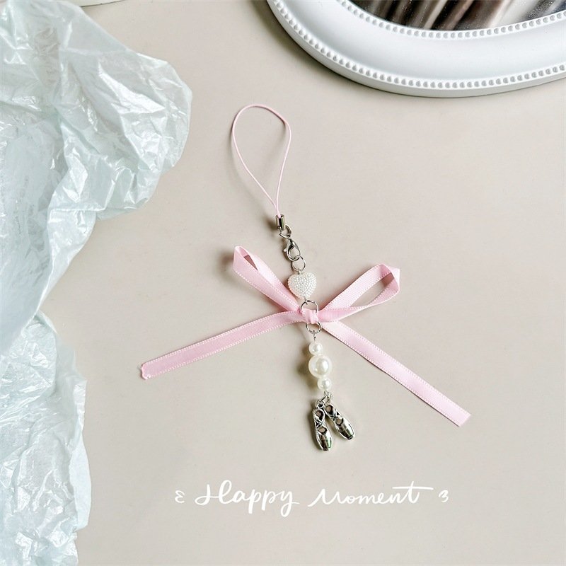 Silk scarf mobile phone lanyard pearl rhinestone pendant girl wind key chain pendant alloy five-pointed star mobile phone chain