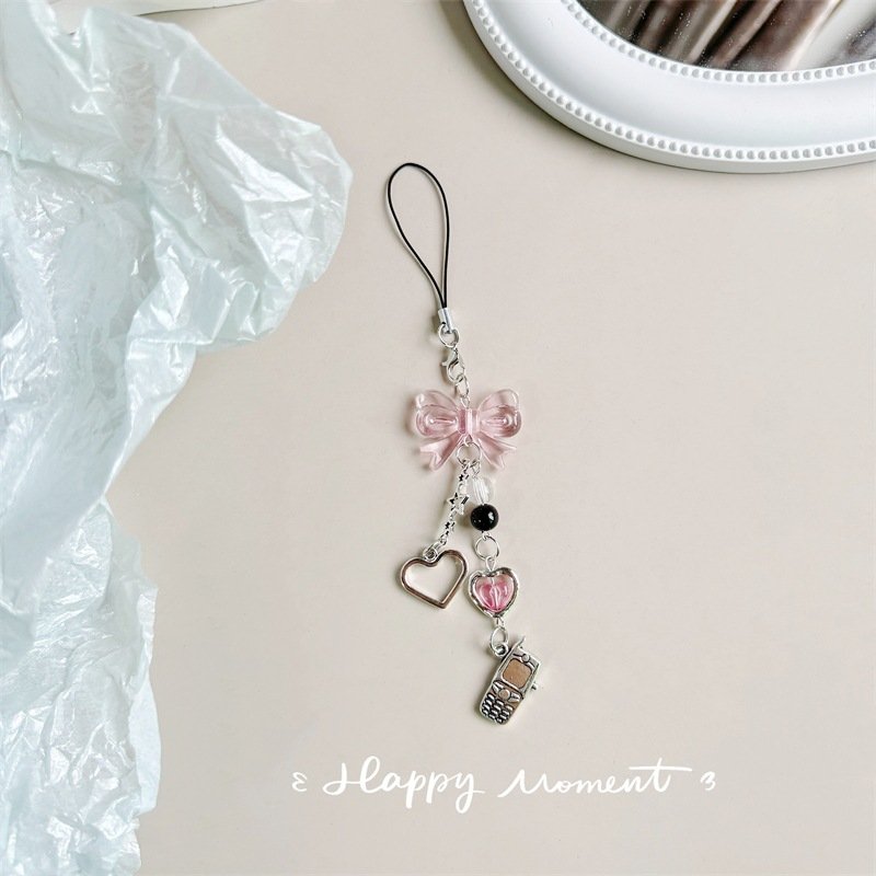 Silk scarf mobile phone lanyard pearl rhinestone pendant girl wind key chain pendant alloy five-pointed star mobile phone chain