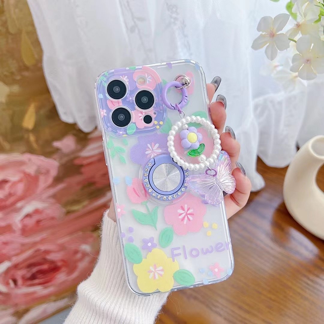 Painted Mobile Phone Case With Ring Kickstand And Strap Design PC Case For iPhone 11 12 13 14 15 Pro Max Phone Case