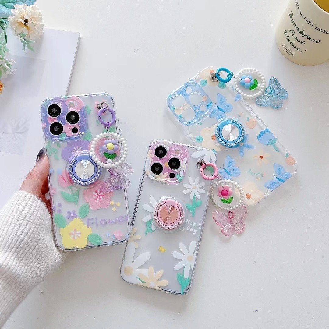 Painted Mobile Phone Case With Ring Kickstand And Strap Design PC Case For iPhone 11 12 13 14 15 Pro Max Phone Case
