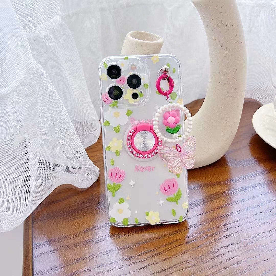 Painted Mobile Phone Case With Ring Kickstand And Strap Design PC Case For iPhone 11 12 13 14 15 Pro Max Phone Case