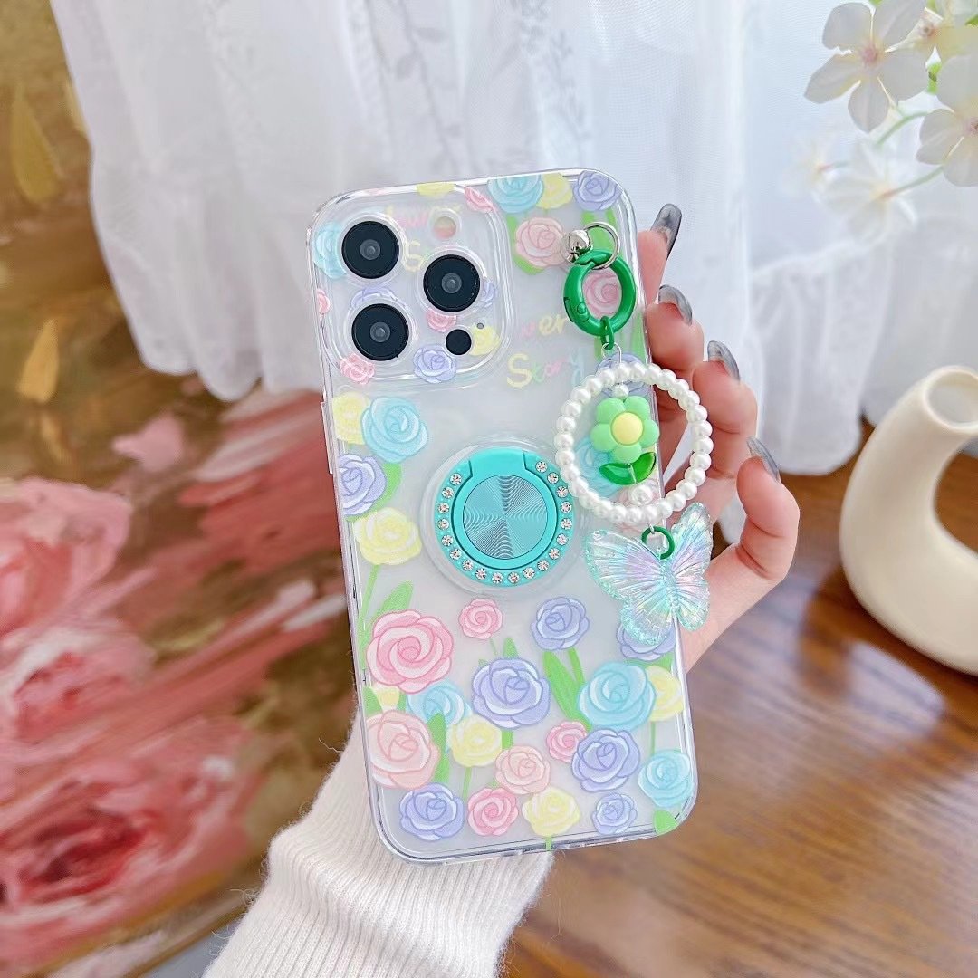 Painted Mobile Phone Case With Ring Kickstand And Strap Design PC Case For iPhone 11 12 13 14 15 Pro Max Phone Case