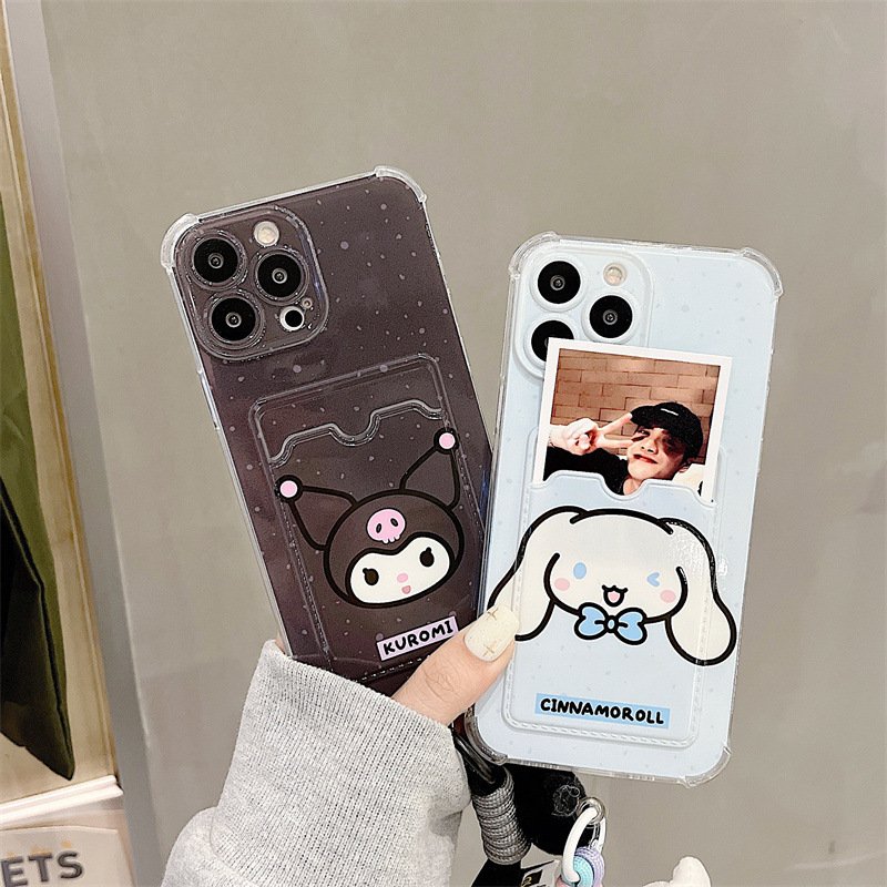 Mobile Phone Covers For iPhone 11 12 13 15 14 Pro Max Cartoon Cute Melody Kuromi Kitty Phone Cases With Card Holder Doll Straps
