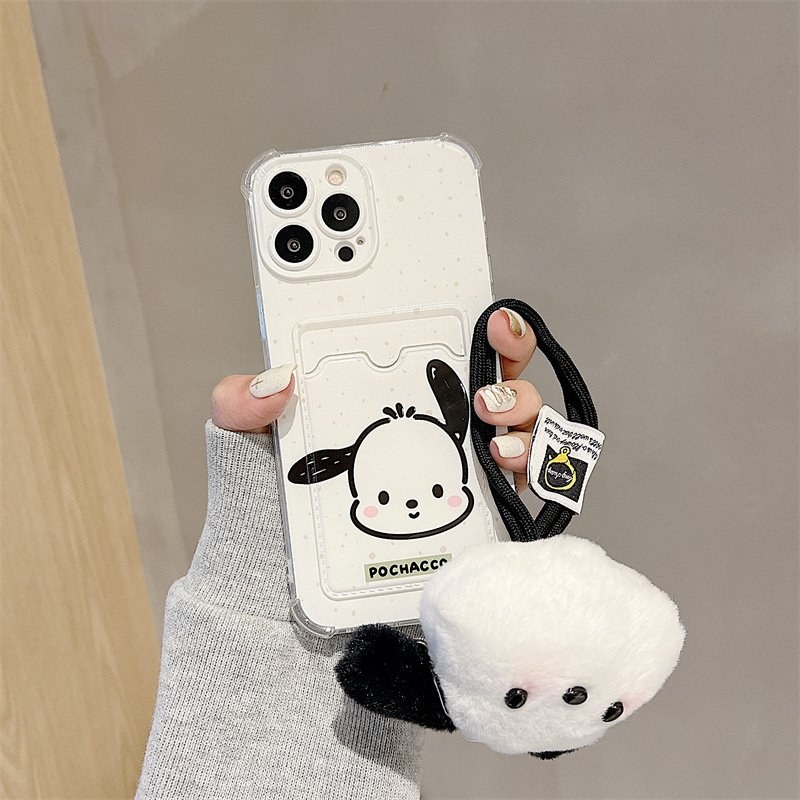 Mobile Phone Covers For iPhone 11 12 13 15 14 Pro Max Cartoon Cute Melody Kuromi Kitty Phone Cases With Card Holder Doll Straps