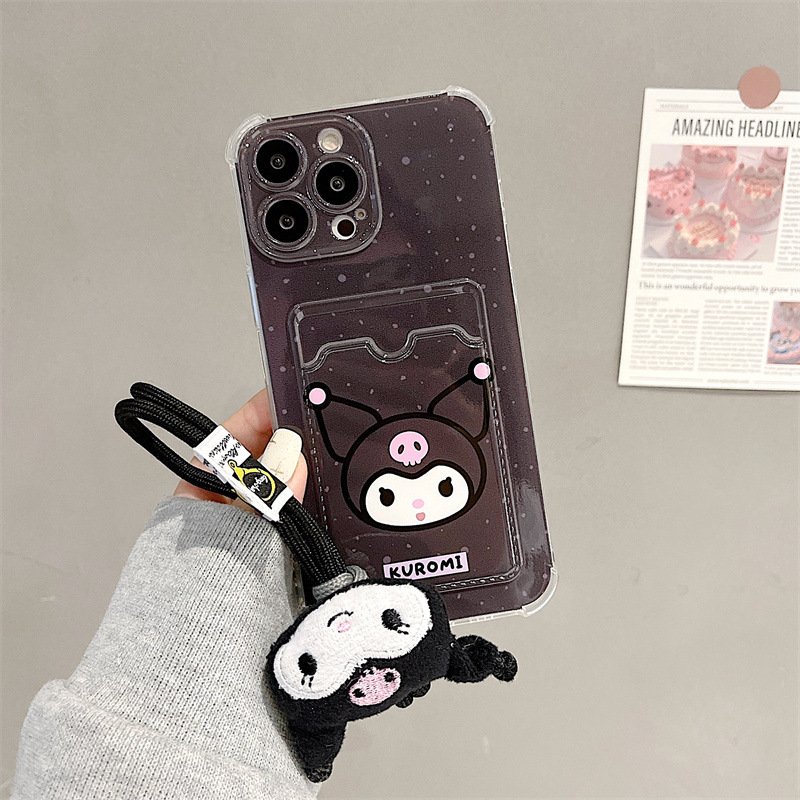 Mobile Phone Covers For iPhone 11 12 13 15 14 Pro Max Cartoon Cute Melody Kuromi Kitty Phone Cases With Card Holder Doll Straps