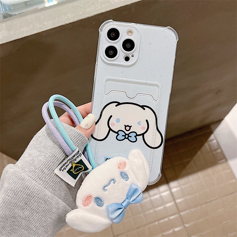 Mobile Phone Covers For iPhone 11 12 13 15 14 Pro Max Cartoon Cute Melody Kuromi Kitty Phone Cases With Card Holder Doll Straps