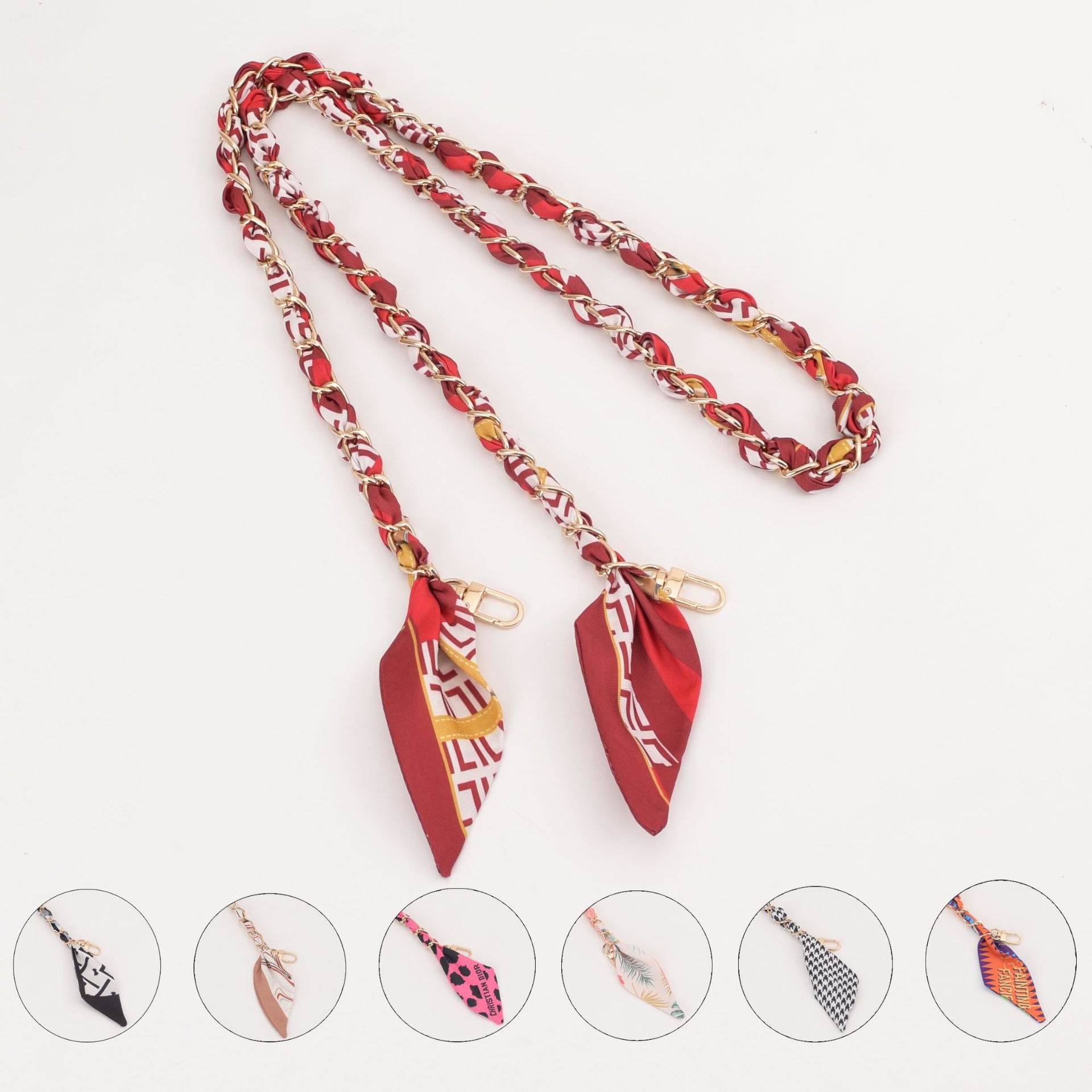120cm Creative Luxury Silk Scarves Metal Chain For Handbag Lanyard Portable Long Chain Strap For Phone Bag Shoulder Strap