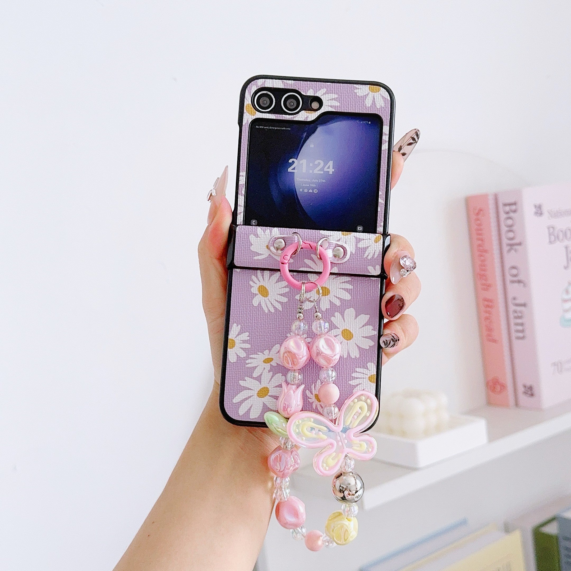 2024 Fashion Daisy Print Mobile Phone Cases with Bracelet for Samsung Galaxy Z FLIP 6 5 4 3 Vivo XFlip