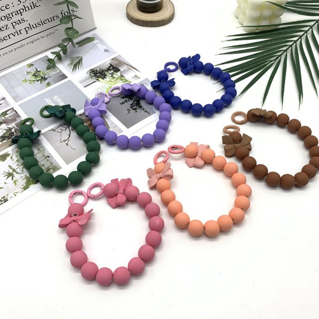 Mobile Phone Lanyard Bow Knot Pendant Clip Type Pendant Universal Anti Loss Sling Short Wrist Strap Handmade Round Bead Pendant