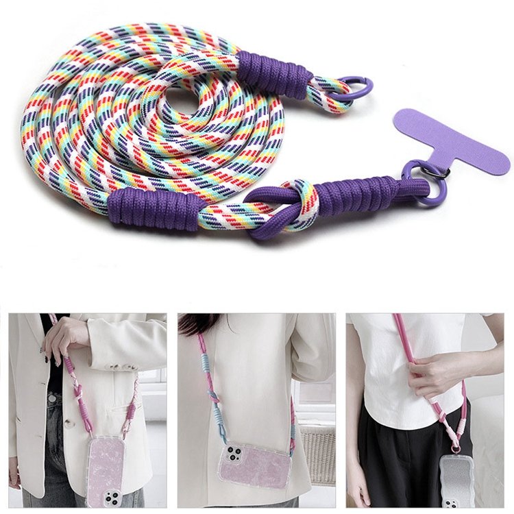 New Hand Woven Double Polyester Mobile Phone Strap Crossbody Colorful Rope Strap Shoulder Lanyard Anti-Lost Cell Phone Cord