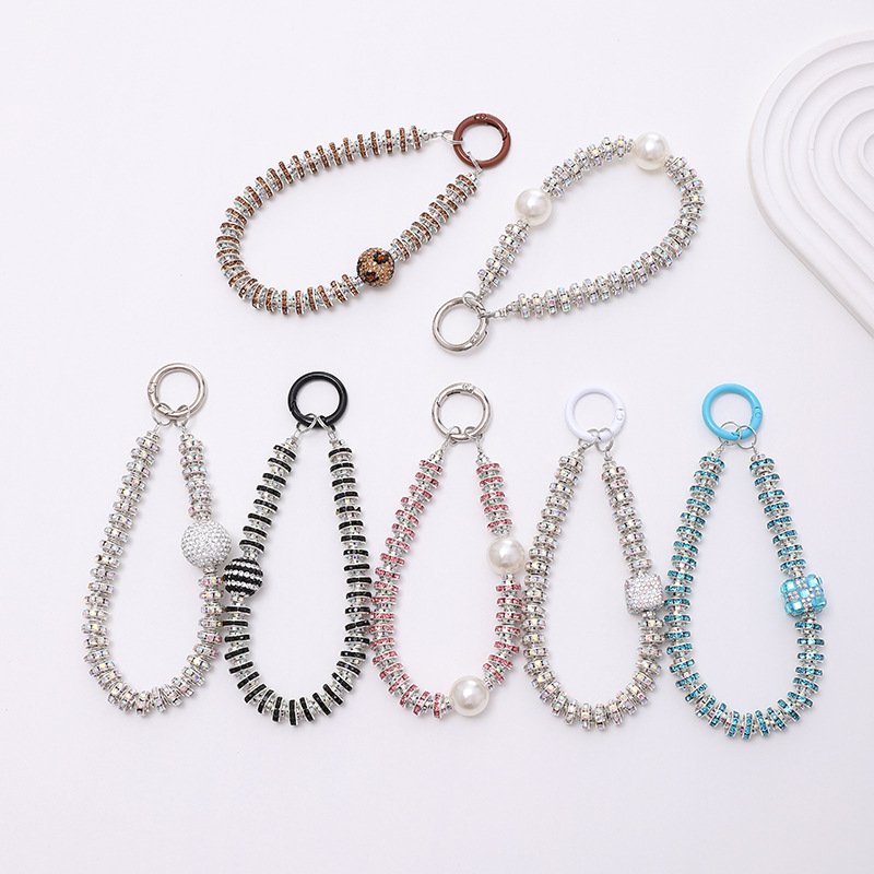 Crystal Bead Mobile Phone Bracelet Charm for Women Girls Phone Keychain Wrist Strap Diamond Mobile Phone Strap