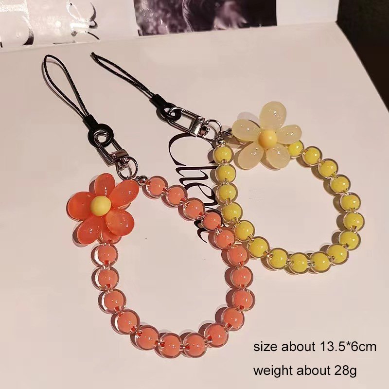 Colorful Flower Beaded Mobile Phone Chain Women Girls Jewelry Anti-lost Key Short Wrist Pendant Wrist Strap Mobile Phone Lanyard