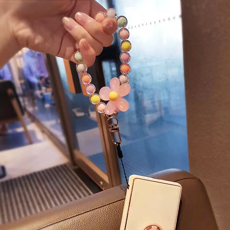 Colorful Flower Beaded Mobile Phone Chain Women Girls Jewelry Anti-lost Key Short Wrist Pendant Wrist Strap Mobile Phone Lanyard