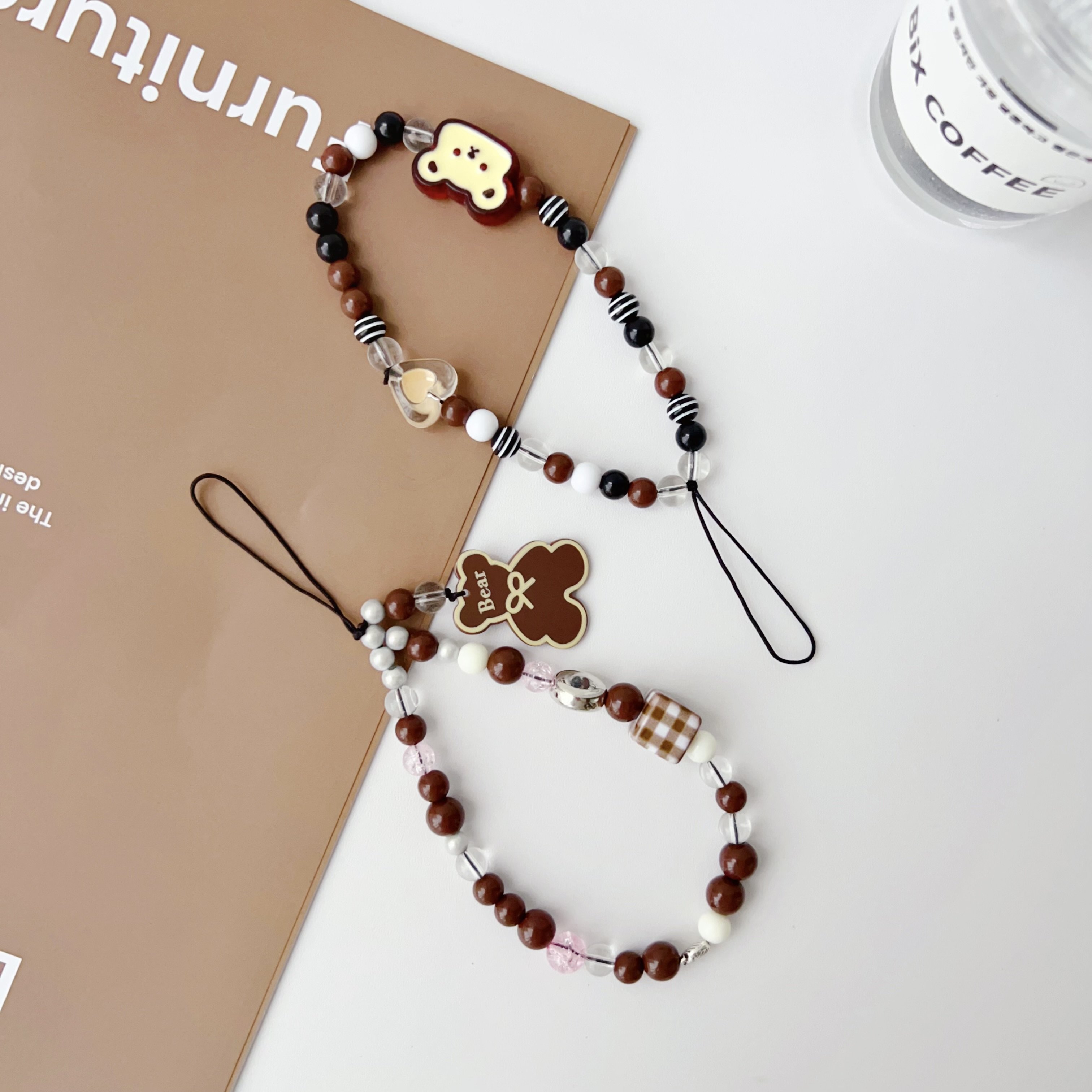 Melard Acrylic Square Bear Ceramic Dog Beaded Mobile Phone Chain Cute Cell Phone Charm Chain Strap