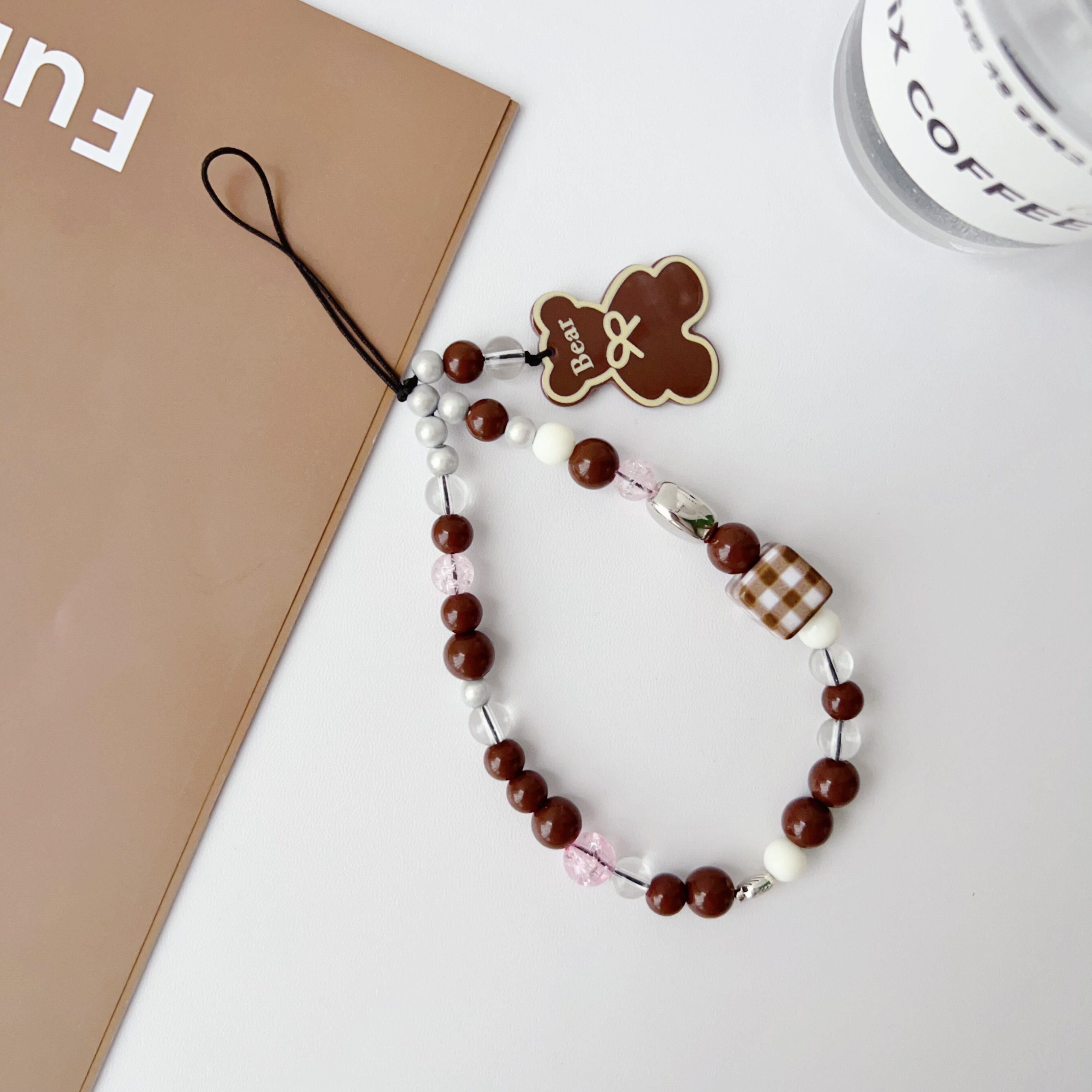 Melard Acrylic Square Bear Ceramic Dog Beaded Mobile Phone Chain Cute Cell Phone Charm Chain Strap