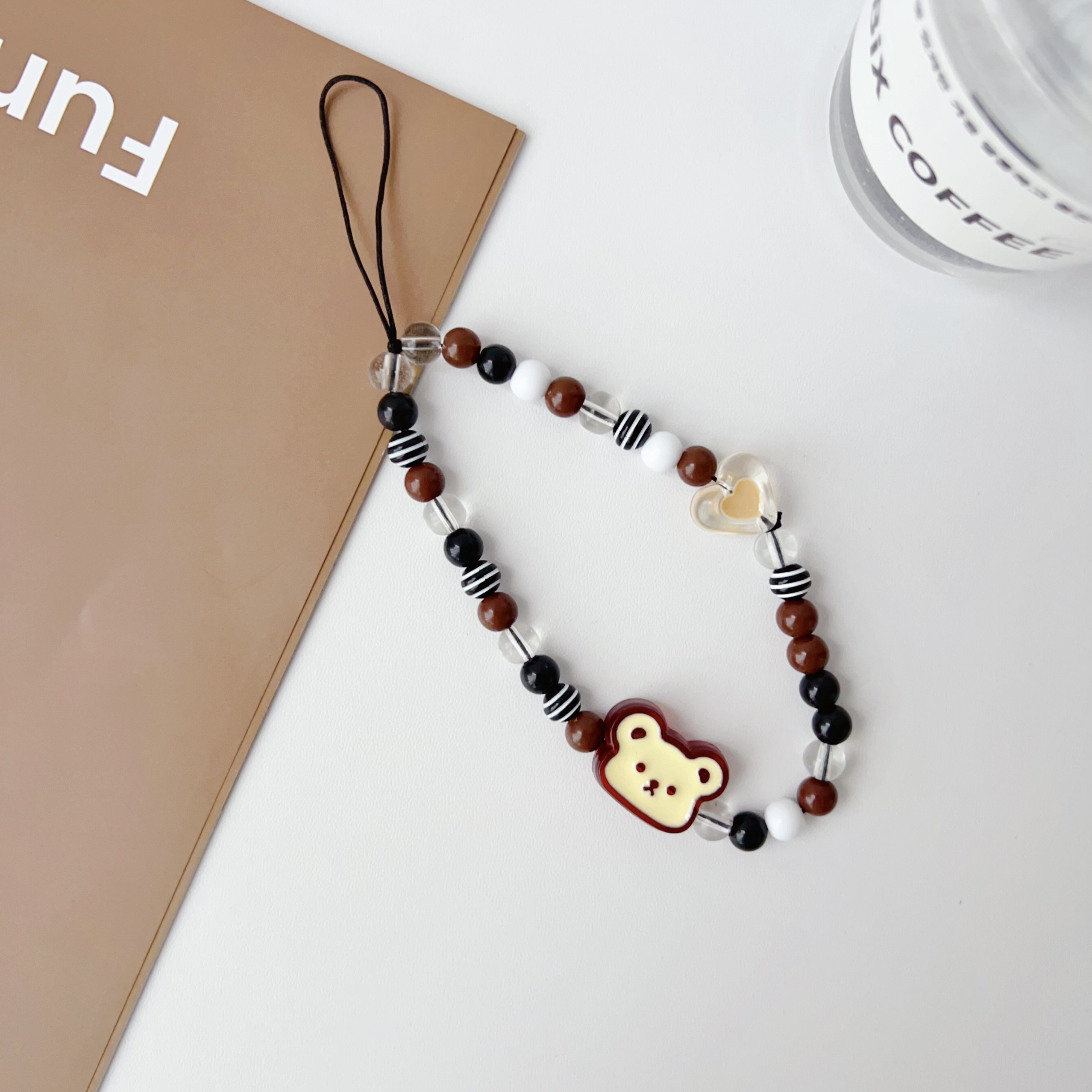 Melard Acrylic Square Bear Ceramic Dog Beaded Mobile Phone Chain Cute Cell Phone Charm Chain Strap