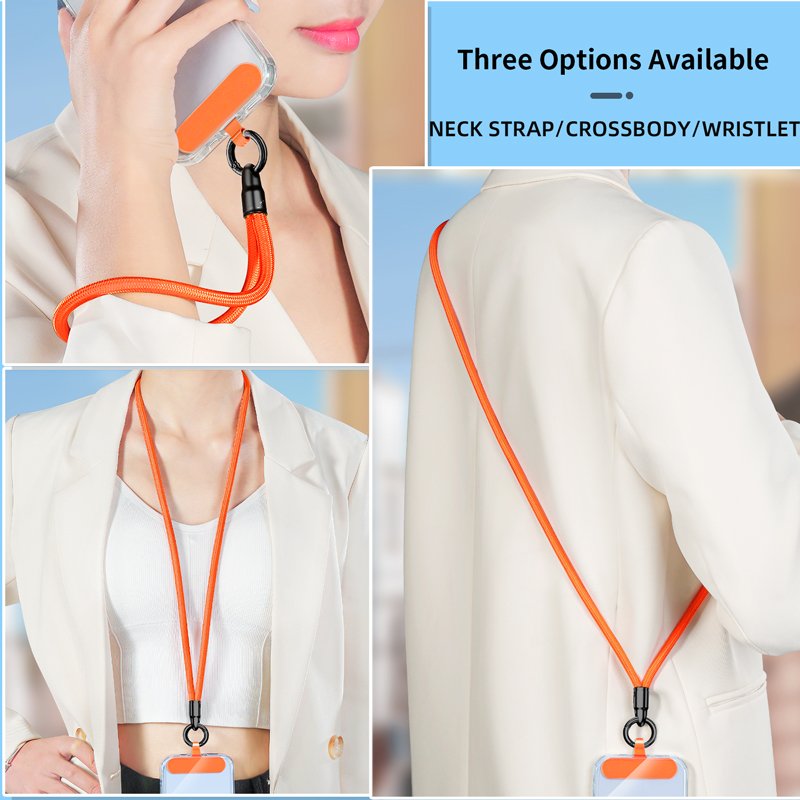 Universal Fashionable Polyester rope Mobile Phone Lanyard Short neck strap crossbody Rope with Phone Tether Patch