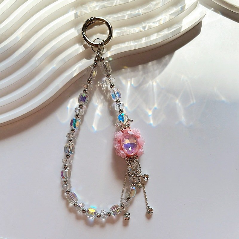 Lilangda Exquisite Tassel Butterfly Flower Pendant Lanyard Sweet Temperament Crystal Beaded Mobile Phone Lanyard keychain beads