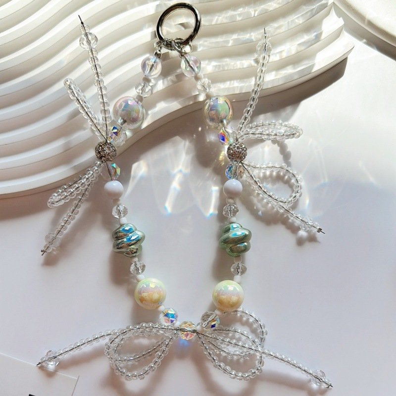 Lilangda Exquisite Tassel Butterfly Flower Pendant Lanyard Sweet Temperament Crystal Beaded Mobile Phone Lanyard keychain beads