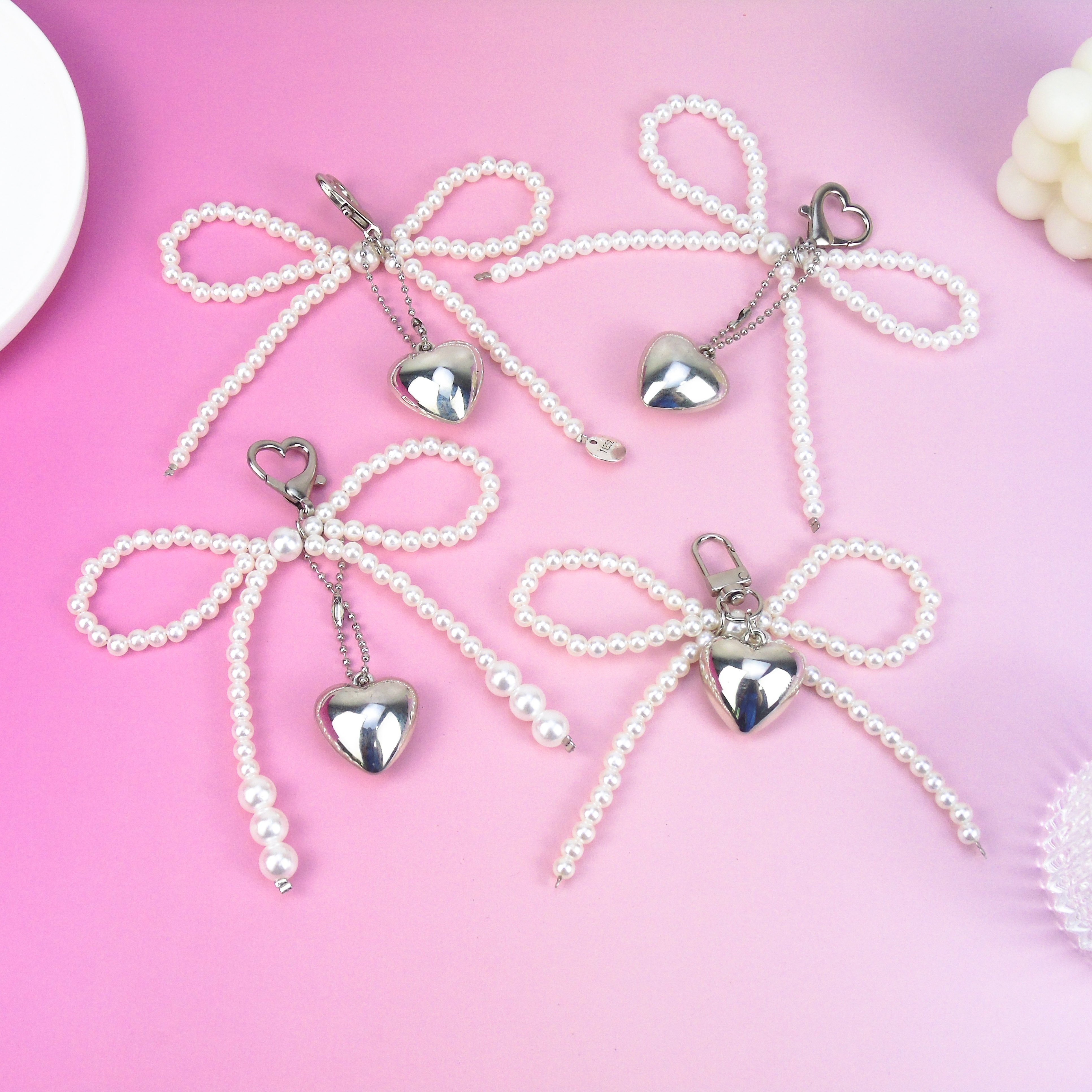 New DIY Bow Heart Mobile Phone Chain Love Pendant Versatile Creative Backpack Ornament Elegant Beaded Keyrings Gifts For Women