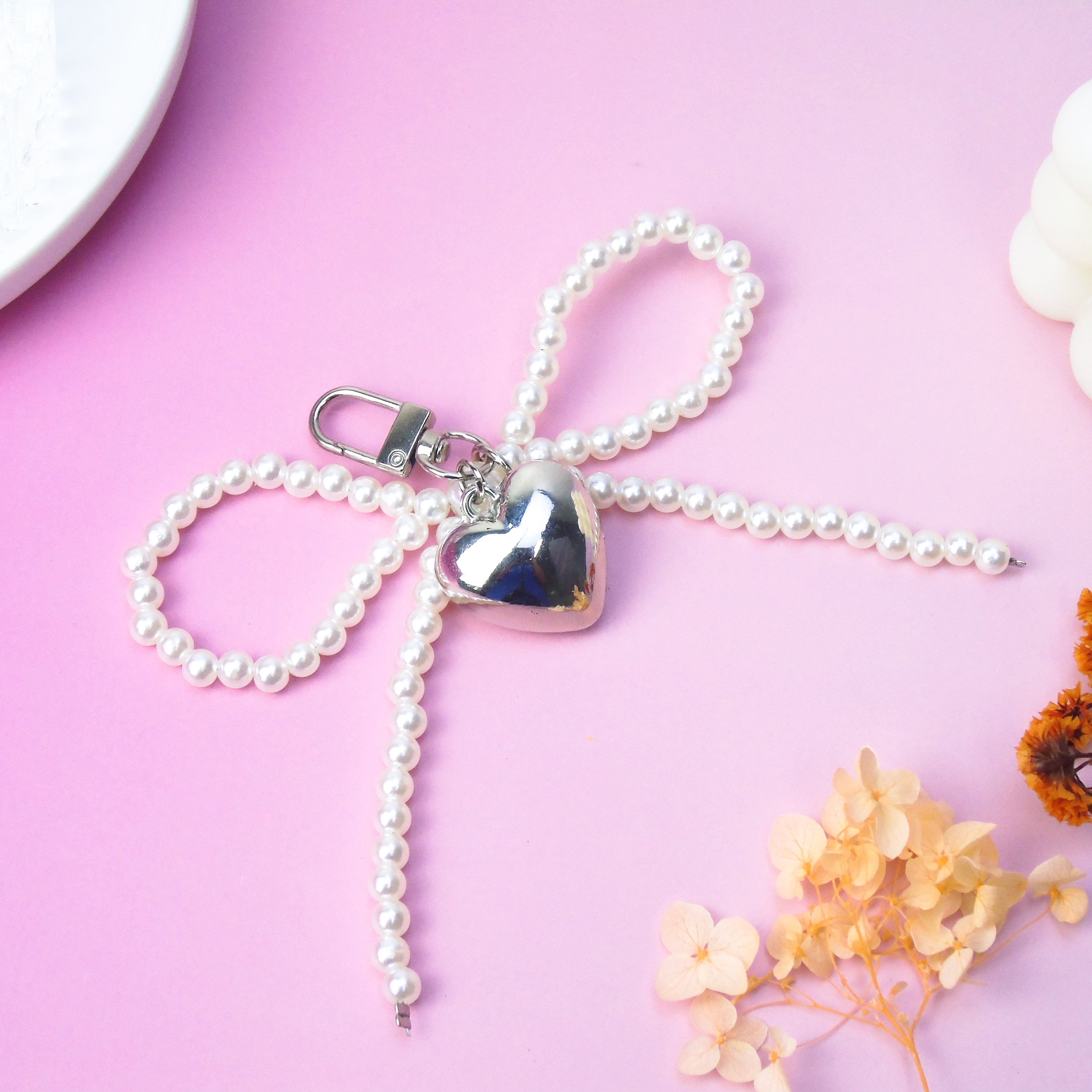 New DIY Bow Heart Mobile Phone Chain Love Pendant Versatile Creative Backpack Ornament Elegant Beaded Keyrings Gifts For Women