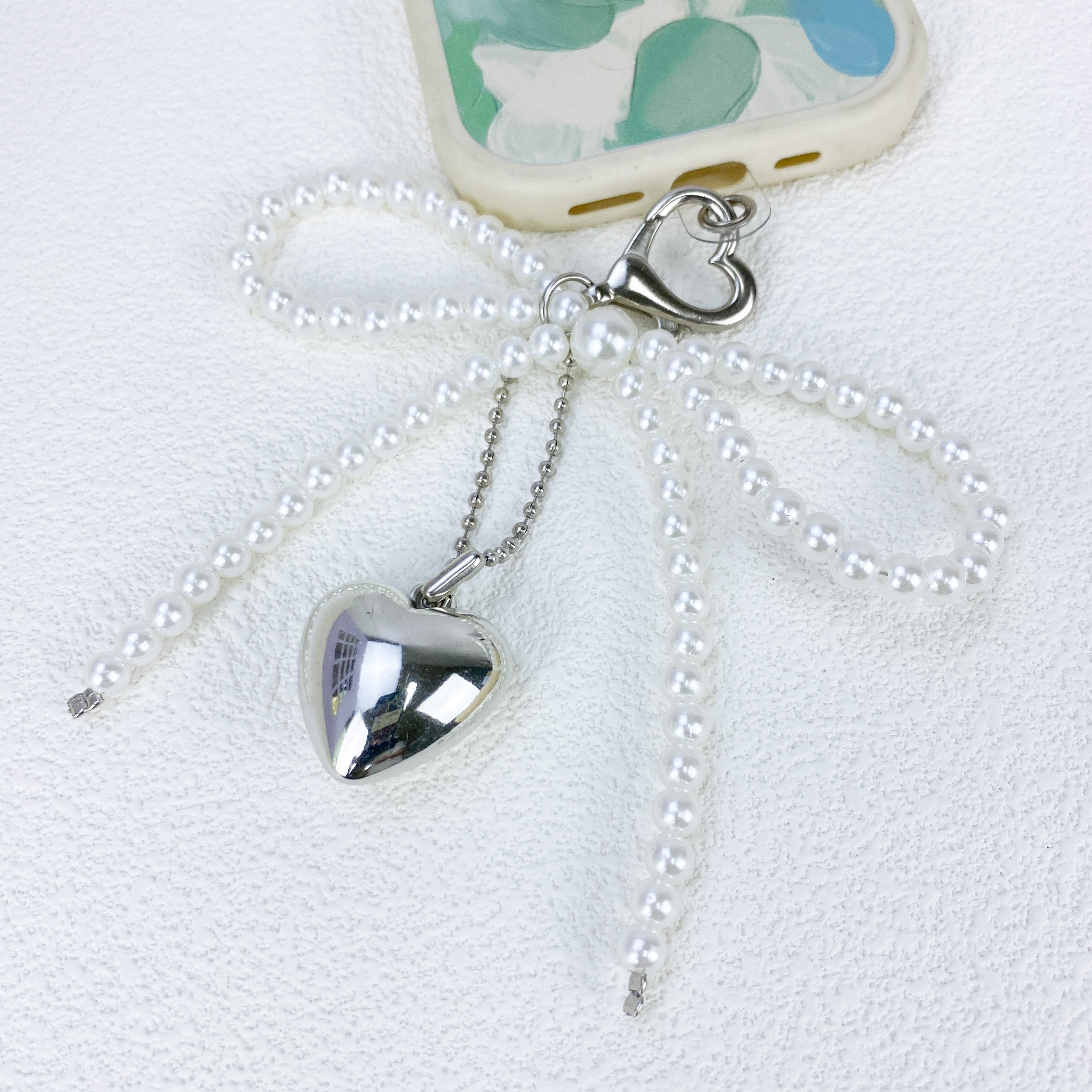 New DIY Bow Heart Mobile Phone Chain Love Pendant Versatile Creative Backpack Ornament Elegant Beaded Keyrings Gifts For Women