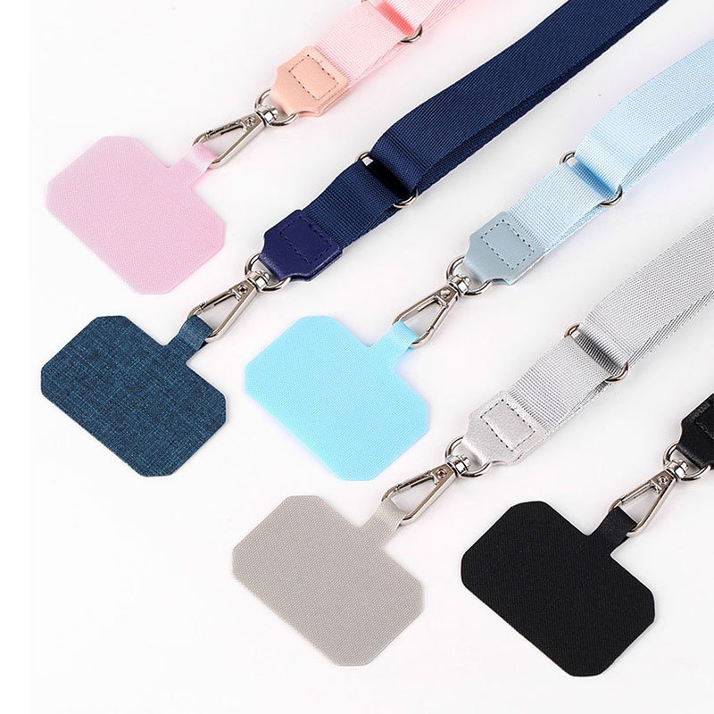 RW Custom Logo Cell Phone Lanyard Universal Adjustable Nylon Woven Crossbody Mobile Phone Strap with Tab Patch