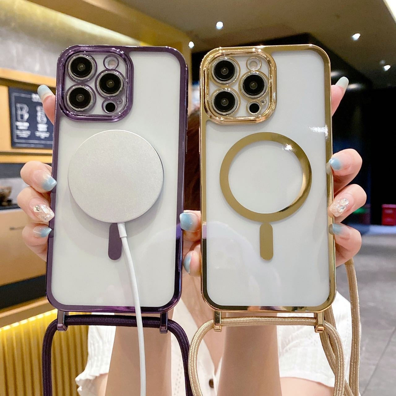 new design silicone phone covers for samsung s22 s21 A53 A51 A71 A32 chain lanyard
